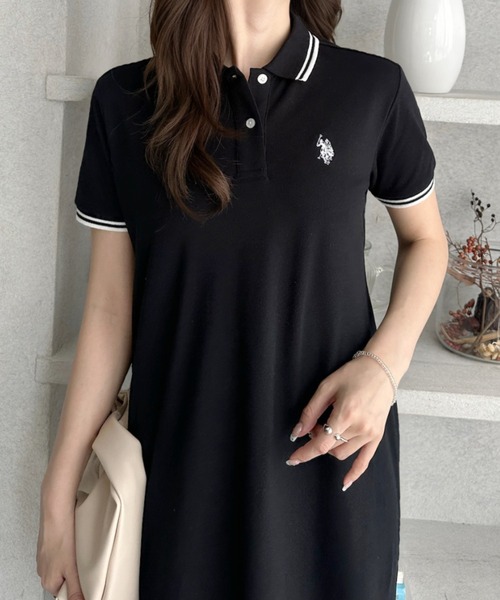 U.S. POLO ASSN.（ユーエスポロアッスン）の「【Ada.別注 U.S. POLO ASSN.】 鹿子 半袖 フレアワンピース ◎（ワンピース・レディース・ネイビー/ブラック/グレイッシュベージュ・L/M）」の4枚目の写真