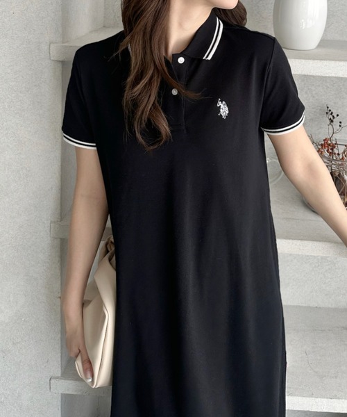 U.S. POLO ASSN.（ユーエスポロアッスン）の「【Ada.別注 U.S. POLO ASSN.】 鹿子 半袖 フレアワンピース ◎（ワンピース・レディース・ネイビー/ブラック/グレイッシュベージュ・L/M）」の8枚目の写真