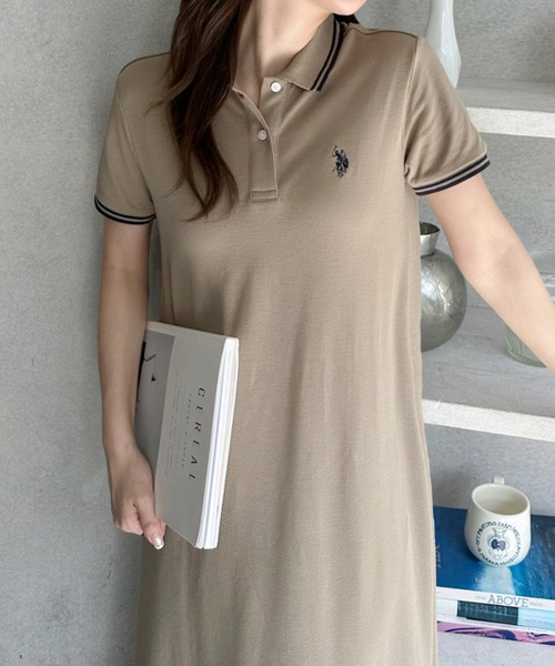U.S. POLO ASSN.（ユーエスポロアッスン）の「【Ada.別注 U.S. POLO ASSN.】 鹿子 半袖 フレアワンピース ◎（ワンピース・レディース・ネイビー/ブラック/グレイッシュベージュ・L/M）」の9枚目の写真