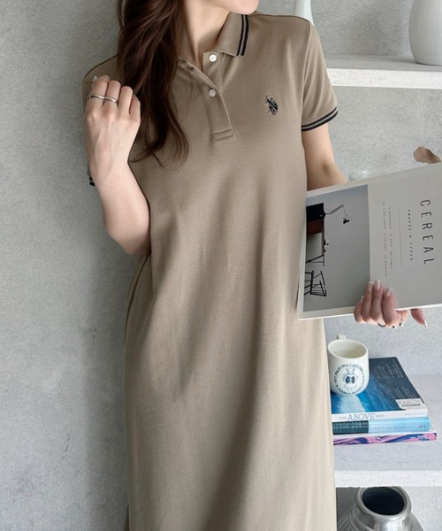 U.S. POLO ASSN.（ユーエスポロアッスン）の「【Ada.別注 U.S. POLO ASSN.】 鹿子 半袖 フレアワンピース ◎（ワンピース・レディース・ネイビー/ブラック/グレイッシュベージュ・L/M）」の16枚目の写真