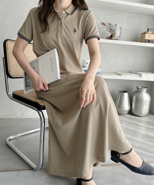 U.S. POLO ASSN.（ユーエスポロアッスン）の「【Ada.別注 U.S. POLO ASSN.】 鹿子 半袖 フレアワンピース ◎（ワンピース・レディース・ネイビー/ブラック/グレイッシュベージュ・L/M）」の13枚目の写真