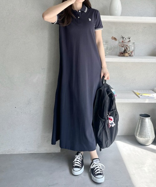 U.S. POLO ASSN.（ユーエスポロアッスン）の「【Ada.別注 U.S. POLO ASSN.】 鹿子 半袖 フレアワンピース ◎（ワンピース・レディース・ネイビー/ブラック/グレイッシュベージュ・L/M）」の21枚目の写真
