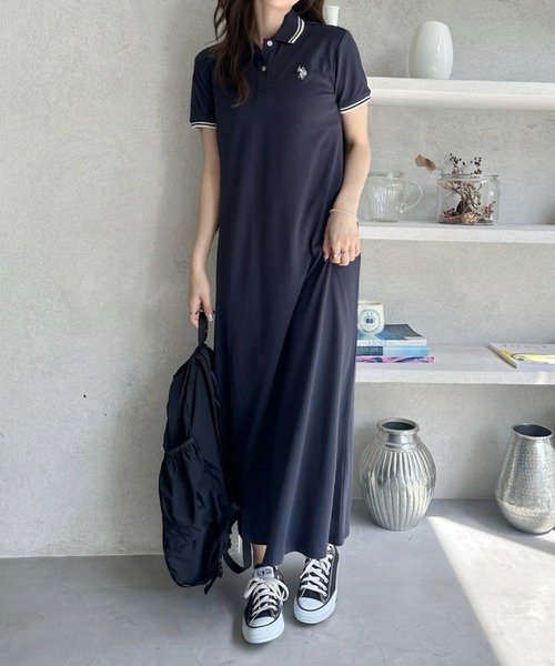 U.S. POLO ASSN.（ユーエスポロアッスン）の「【Ada.別注 U.S. POLO ASSN.】 鹿子 半袖 フレアワンピース ◎（ワンピース・レディース・ネイビー/ブラック/グレイッシュベージュ・L/M）」の19枚目の写真