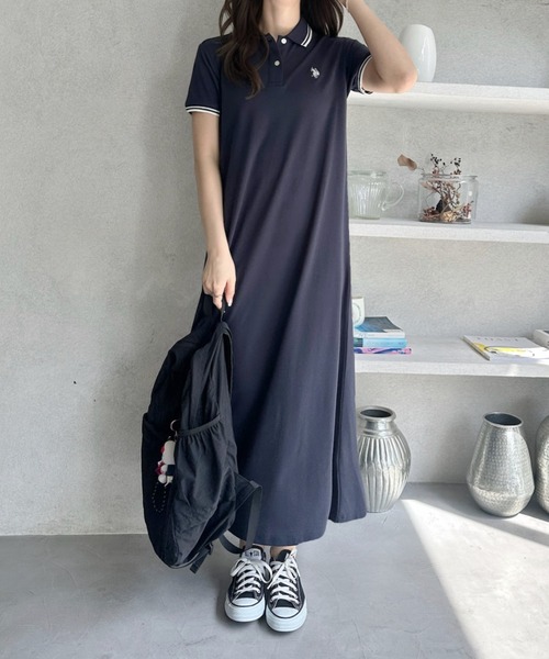U.S. POLO ASSN.（ユーエスポロアッスン）の「【Ada.別注 U.S. POLO ASSN.】 鹿子 半袖 フレアワンピース ◎（ワンピース・レディース・ネイビー/ブラック/グレイッシュベージュ・L/M）」の22枚目の写真