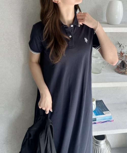 U.S. POLO ASSN.（ユーエスポロアッスン）の「【Ada.別注 U.S. POLO ASSN.】 鹿子 半袖 フレアワンピース ◎（ワンピース・レディース・ネイビー/ブラック/グレイッシュベージュ・L/M）」の20枚目の写真