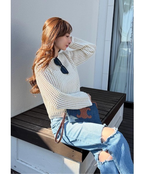 LUDICRUM(ルーディクルム)の「Crochet Knit top(ニット/セーター・レディース・アイボリー/ホワイト×ブラック・FREE)」の11枚目の写真