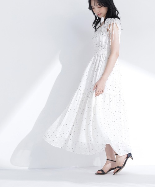 NATURAL BEAUTY BASIC（ナチュラルビューティーベーシック）の「フリルショルダー楊柳ワンピース（ワンピース・レディース・ブルー/チャコールグレー/ホワイト系その他・P/S/MEDIUM/SMALL）」の2枚目の写真