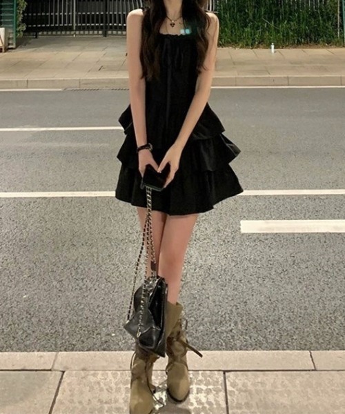 SHEPP(シープ)の「ティアードフリルミニワンピース(ワンピース・レディース・ブラック・S/M)」の8枚目の写真