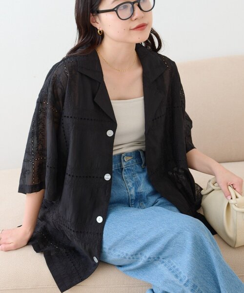 CIAOPANIC TYPY(チャオパニックティピー)の「【UNISEX】レース刺繍シャツ/WEB限定カラーあり(シャツ/ブラウス・レディース・ホワイト/ブラウン/ブラック・LARGE/MEDIUM)」の6枚目の写真