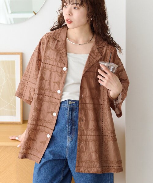 CIAOPANIC TYPY(チャオパニックティピー)の「【UNISEX】レース刺繍シャツ/WEB限定カラーあり(シャツ/ブラウス・レディース・ホワイト/ブラウン/ブラック・LARGE/MEDIUM)」の5枚目の写真