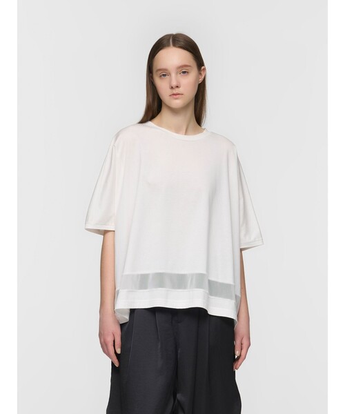 mizuiroind(ミズイロインド)の「mizuiro ind メッシュヘムワイドプルオーバー(Tシャツ/カットソー・レディース・ネイビー/オフホワイト/チャコールグレー/ブラック・FREE)」の1枚目の写真