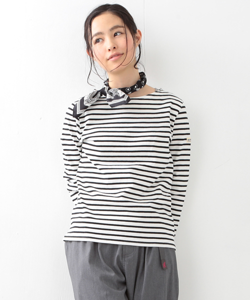 BEAMS BOY（ビームスボーイ）の「【FUDGE5月号掲載】BEAMS BOY / ボーダー ボートネック 8分袖（Tシャツ/カットソー・レディース・ブラック/ベージュ/レッド/ネイビー・ONE SIZE）」の2枚目の写真