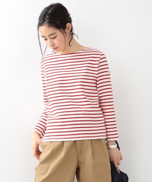 BEAMS BOY（ビームスボーイ）の「【FUDGE5月号掲載】BEAMS BOY / ボーダー ボートネック 8分袖（Tシャツ/カットソー・レディース・ブラック/ベージュ/レッド/ネイビー・ONE SIZE）」の5枚目の写真