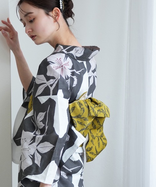 浴衣 単品 utatane 白地に墨色の花切り絵