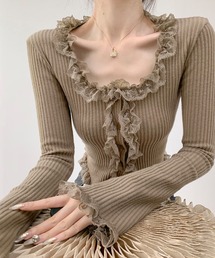 CHUL（チュル）の「フリルレースリブニットカーディガン（カーディガン/ボレロ）」