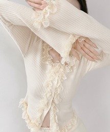 CHUL（チュル）の「フリルレースリブニットカーディガン（カーディガン/ボレロ）」