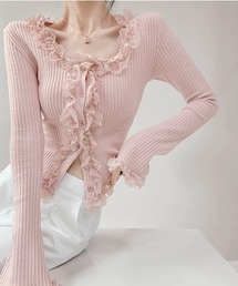 CHUL（チュル）の「フリルレースリブニットカーディガン（カーディガン/ボレロ）」