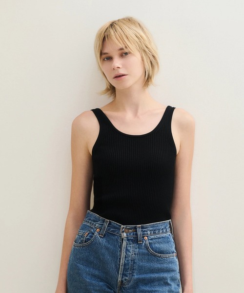 NICENICE MOMENT(ナイスナイスモーメント)の「【NICENICE MOMENT】TANK TOP SHELL(タンクトップ・レディース・オフホワイト/ブラック・2/1)」の1枚目の写真