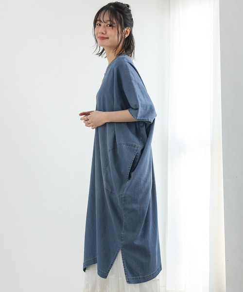 n'OrLABEL(ノアールレーベル)の「【接触冷感・UVカット・遮熱効果・抗菌防臭・ストレッチ】デニムカフタンワンピース(ワンピース・レディース・インディゴブルー/ブルー・FREE)」の6枚目の写真
