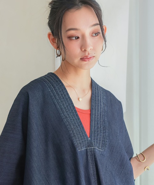 n'OrLABEL(ノアールレーベル)の「【接触冷感・UVカット・遮熱効果・抗菌防臭・ストレッチ】デニムカフタンワンピース(ワンピース・レディース・インディゴブルー/ブルー・FREE)」の11枚目の写真