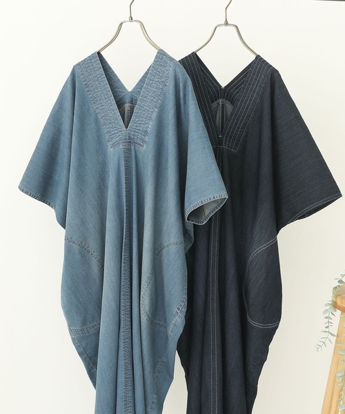 n'OrLABEL(ノアールレーベル)の「【接触冷感・UVカット・遮熱効果・抗菌防臭・ストレッチ】デニムカフタンワンピース(ワンピース・レディース・インディゴブルー/ブルー・FREE)」の3枚目の写真