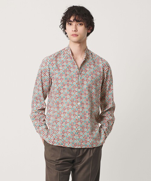 UNITED ARROWS(ユナイテッドアローズ)の「ジオメトリック プリント バンドカラーシャツ(シャツ/ブラウス・メンズ・ターコイズブルー系・M/XL/S/L)」の1枚目の写真