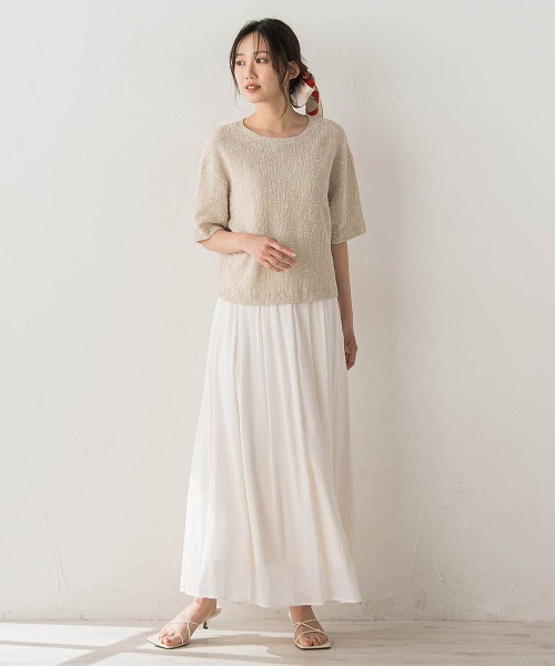Droite lautreamont(ドロワットロートレアモン)の「Recycle Slub BluseクロップドTシャツ(Tシャツ/カットソー・レディース・ベージュ/グリーン/オフホワイト・M)」の19枚目の写真