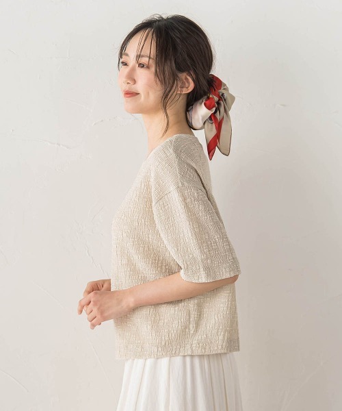 Droite lautreamont(ドロワットロートレアモン)の「Recycle Slub BluseクロップドTシャツ(Tシャツ/カットソー・レディース・ベージュ/グリーン/オフホワイト・M)」の16枚目の写真