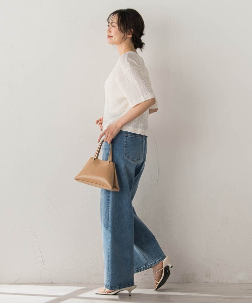 Droite lautreamont(ドロワットロートレアモン)の「Recycle Slub BluseクロップドTシャツ(Tシャツ/カットソー・レディース・ベージュ/グリーン/オフホワイト・M)」の10枚目の写真
