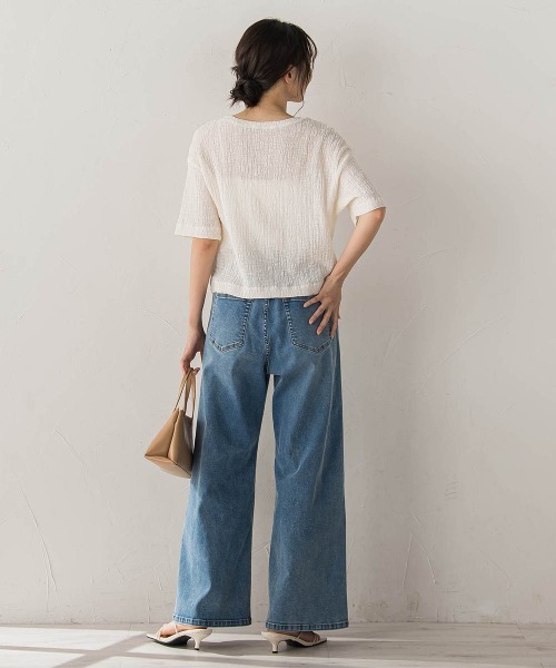 Droite lautreamont(ドロワットロートレアモン)の「Recycle Slub BluseクロップドTシャツ(Tシャツ/カットソー・レディース・ベージュ/グリーン/オフホワイト・M)」の11枚目の写真