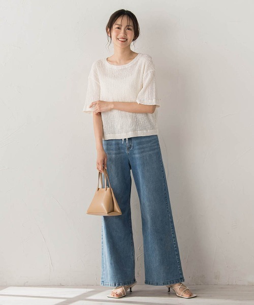 Droite lautreamont(ドロワットロートレアモン)の「Recycle Slub BluseクロップドTシャツ(Tシャツ/カットソー・レディース・ベージュ/グリーン/オフホワイト・M)」の8枚目の写真