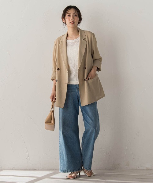 Droite lautreamont(ドロワットロートレアモン)の「Recycle Slub BluseクロップドTシャツ(Tシャツ/カットソー・レディース・ベージュ/グリーン/オフホワイト・M)」の12枚目の写真