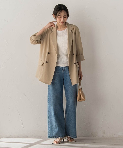 Droite lautreamont(ドロワットロートレアモン)の「Recycle Slub BluseクロップドTシャツ(Tシャツ/カットソー・レディース・ベージュ/グリーン/オフホワイト・M)」の13枚目の写真