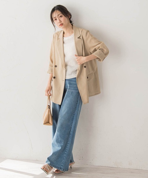 Droite lautreamont(ドロワットロートレアモン)の「Recycle Slub BluseクロップドTシャツ(Tシャツ/カットソー・レディース・ベージュ/グリーン/オフホワイト・M)」の14枚目の写真
