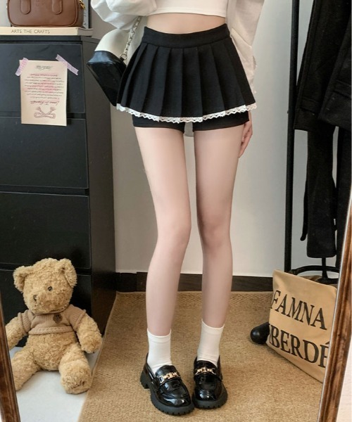 kirakiraShop(キラキラショップ)の「ボックス プリーツ ミニ スカパン(スカート・レディース・ブラック/グレー・S/L/M)」の8枚目の写真