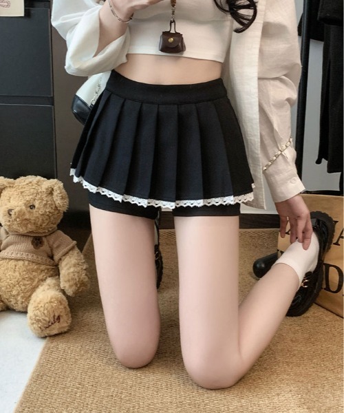 kirakiraShop(キラキラショップ)の「ボックス プリーツ ミニ スカパン(スカート・レディース・ブラック/グレー・S/L/M)」の9枚目の写真
