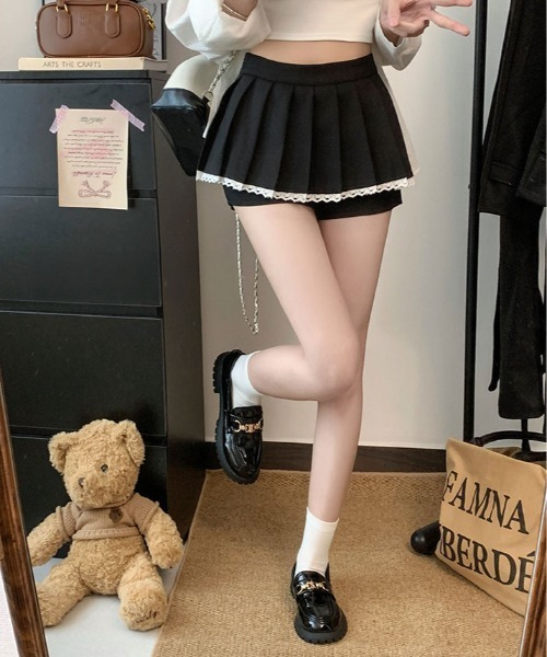 kirakiraShop(キラキラショップ)の「ボックス プリーツ ミニ スカパン(スカート・レディース・ブラック/グレー・S/L/M)」の10枚目の写真