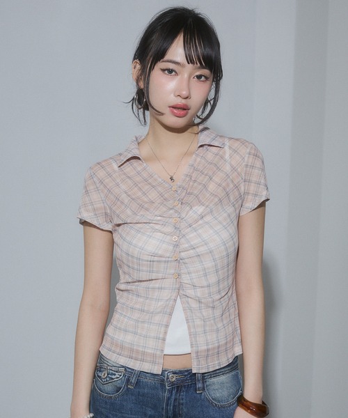 ENVYM（アンビー）の「スキッパータックブラウス（Tシャツ/カットソー・レディース・ブラック/ホワイト系その他/ベージュ/ブルー/ブラック系その他・FREE）」の6枚目の写真