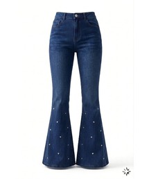 Back ribbon slim flare denim(eme10573)