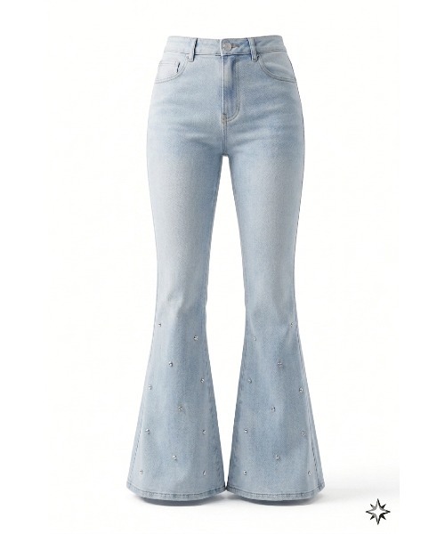 セール】Back ribbon slim flare denim（デニムパンツ）｜M me eme