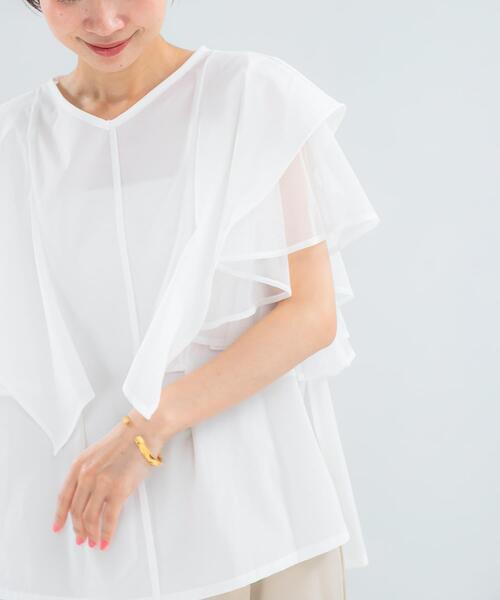 URBAN RESEARCH ROSSO WOMEN(アーバンリサーチ ロッソ)の「ELENDEEK MESH LAYERED SLEEVE BLOUSE(シャツ/ブラウス・レディース・ブラック/オフホワイト・FREE)」の1枚目の写真