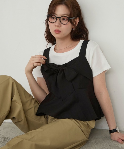Cherir Mignon(シェリルミニョン)の「【Cherir Mignon】リボンペプラムビスチェ(キャミソール・レディース・ブラック/オフホワイト/ピンク/ブルー・FREE)」の2枚目の写真