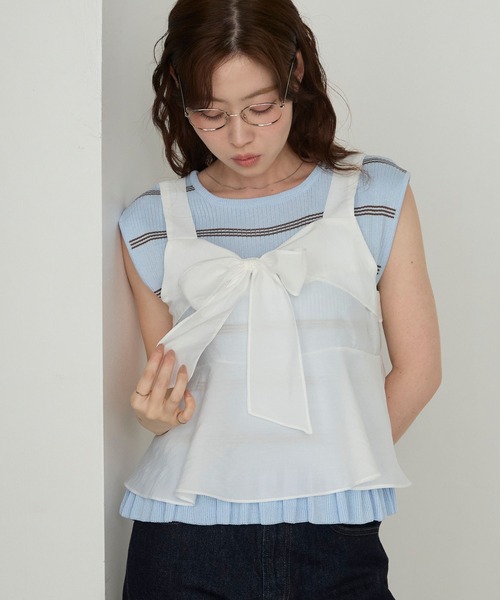 Cherir Mignon(シェリルミニョン)の「【Cherir Mignon】リボンペプラムビスチェ(キャミソール・レディース・ブラック/オフホワイト/ピンク/ブルー・FREE)」の12枚目の写真