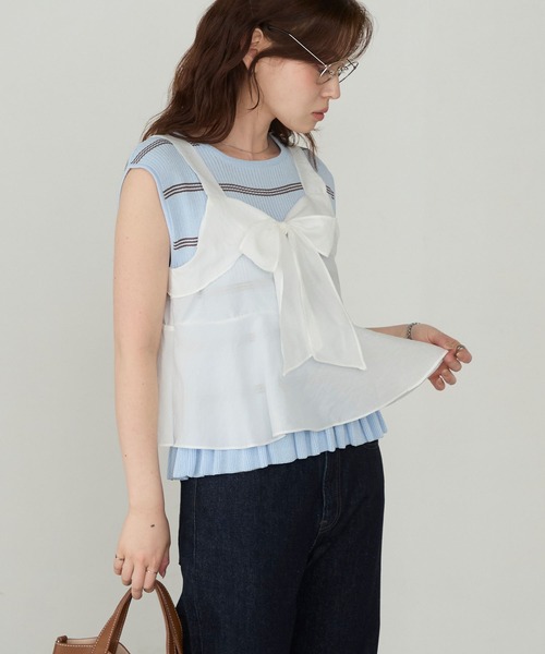 Cherir Mignon(シェリルミニョン)の「【Cherir Mignon】リボンペプラムビスチェ(キャミソール・レディース・ブラック/オフホワイト/ピンク/ブルー・FREE)」の17枚目の写真