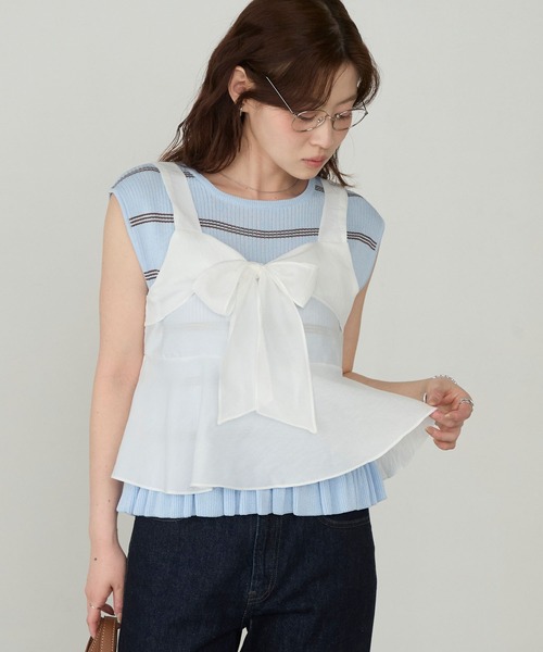 Cherir Mignon(シェリルミニョン)の「【Cherir Mignon】リボンペプラムビスチェ(キャミソール・レディース・ブラック/オフホワイト/ピンク/ブルー・FREE)」の22枚目の写真