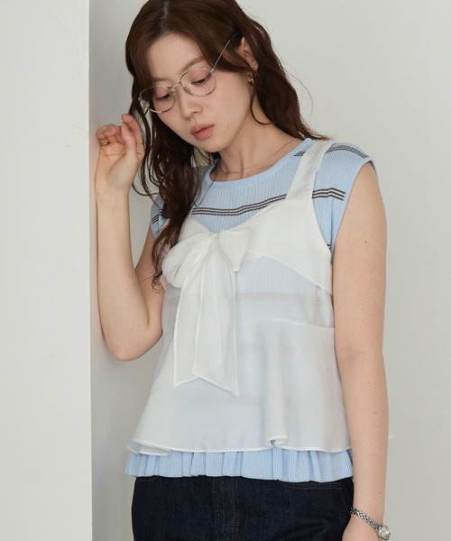 Cherir Mignon(シェリルミニョン)の「【Cherir Mignon】リボンペプラムビスチェ(キャミソール・レディース・ブラック/オフホワイト/ピンク/ブルー・FREE)」の13枚目の写真