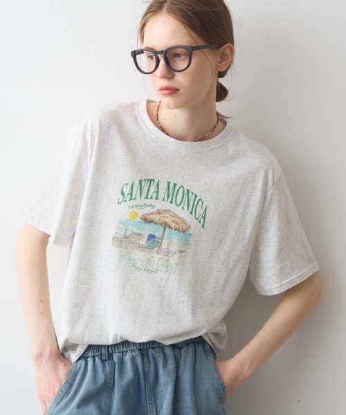 Crisp(クリスプ)の「beach print T / ビーチプリントT(Tシャツ/カットソー・レディース・グレー/ホワイト・FREE)」の1枚目の写真