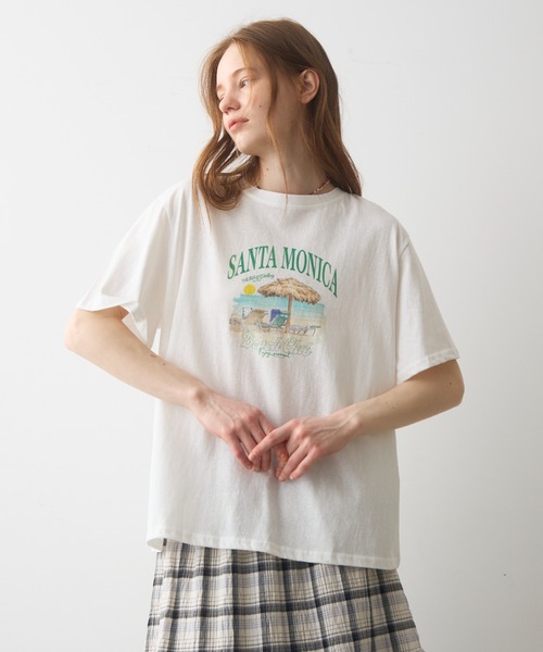 Crisp(クリスプ)の「beach print T / ビーチプリントT(Tシャツ/カットソー・レディース・グレー/ホワイト・FREE)」の2枚目の写真