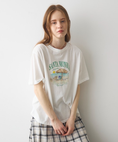 Crisp(クリスプ)の「beach print T / ビーチプリントT(Tシャツ/カットソー・レディース・グレー/ホワイト・FREE)」の4枚目の写真