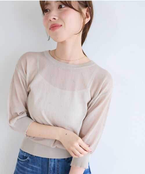 le.coeur blanc(ルクールブラン)の「《WEB限定アイテム》ドットシアーニットプルオーバー(ニット/セーター・レディース・ブラウン/イエロー/ブラック/グレイッシュベージュ・38)」の8枚目の写真
